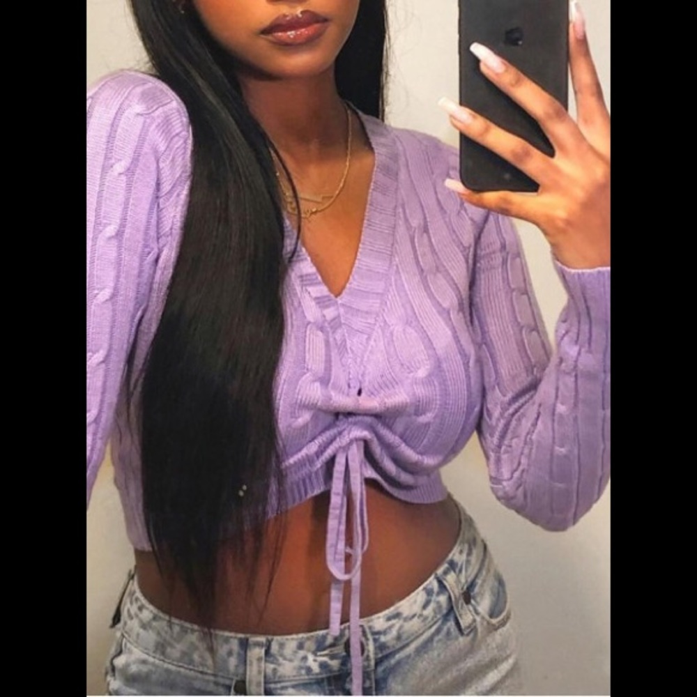 Deep V Kneck Drawstring ⬆️The Middle Where Up Can Pull In2 A Crop Purple Sweater